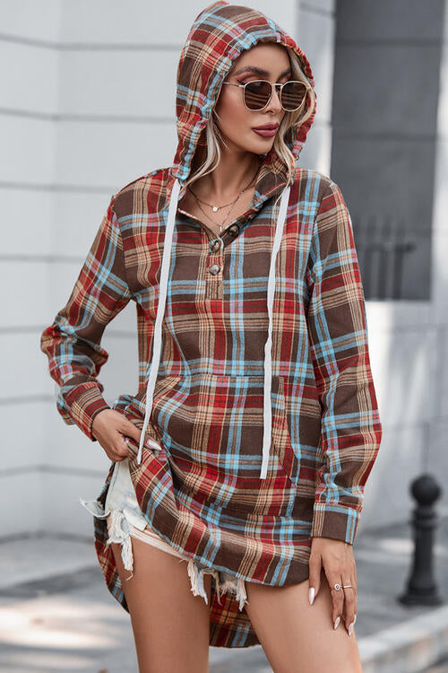 Reagan Plaid Drawstring Hooded Dress