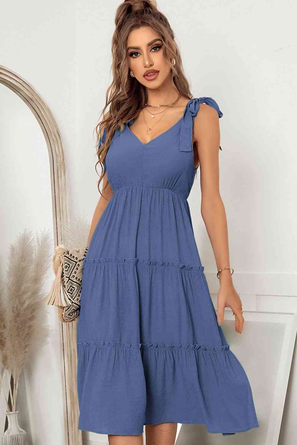 Whitley Tie Shoulder V-Neck Tiered Dress