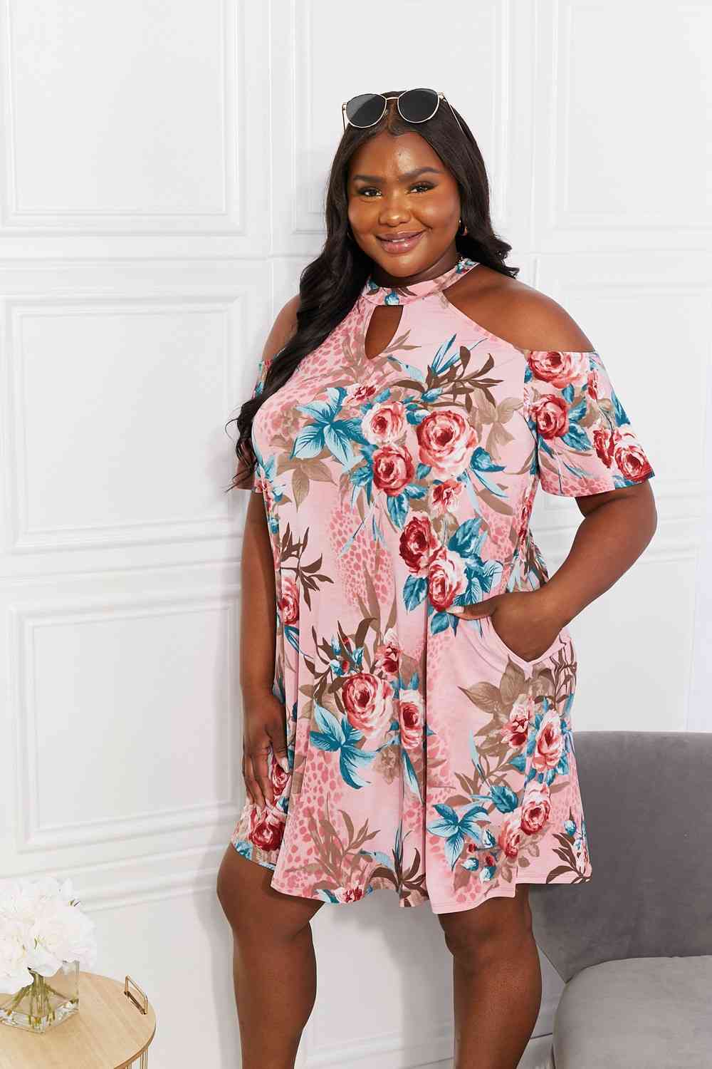 April Flowers Cold-Shoulder Midi Dress