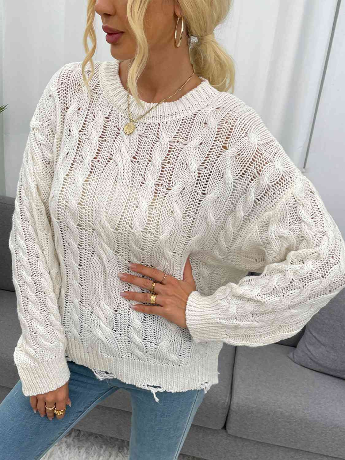 Vivienne Openwork Distressed Long Sleeve Sweater