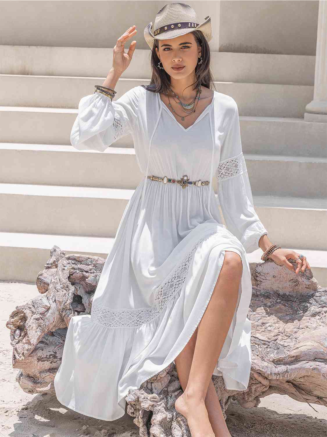 Olivia Tie Neck Balloon Sleeve Midi Dress