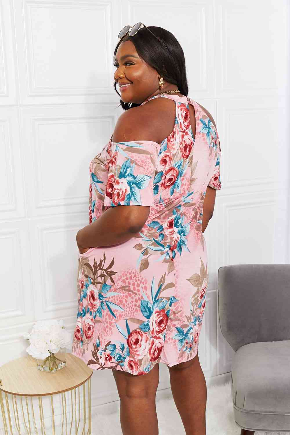 April Flowers Cold-Shoulder Midi Dress