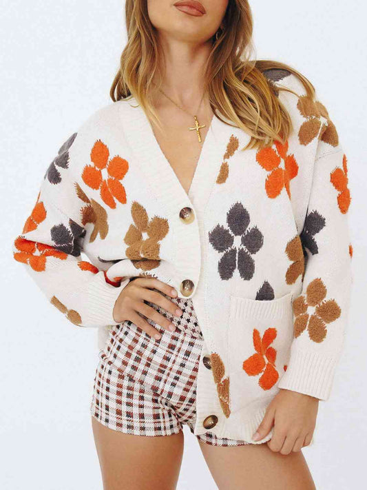 Bloom V-Neck Long Sleeve Floral Cardigan