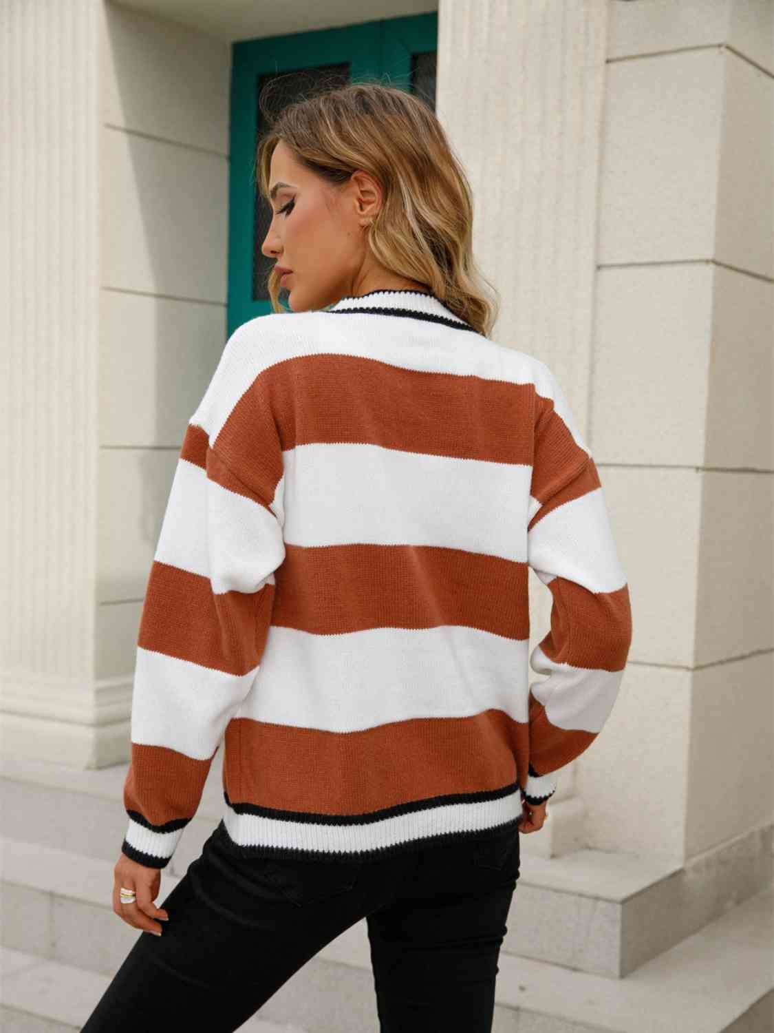 Amber Striped Button Down Cardigan
