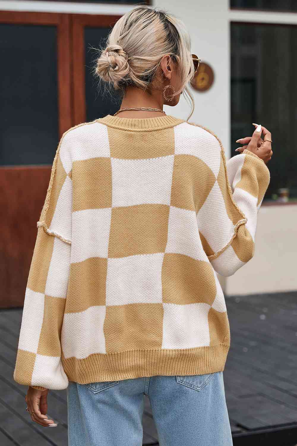 Savanna Checkered Exposed Seam Sweater