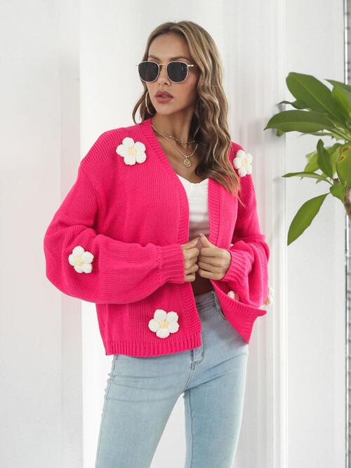 Bloom Floral Open Front Long Sleeve Cardigan
