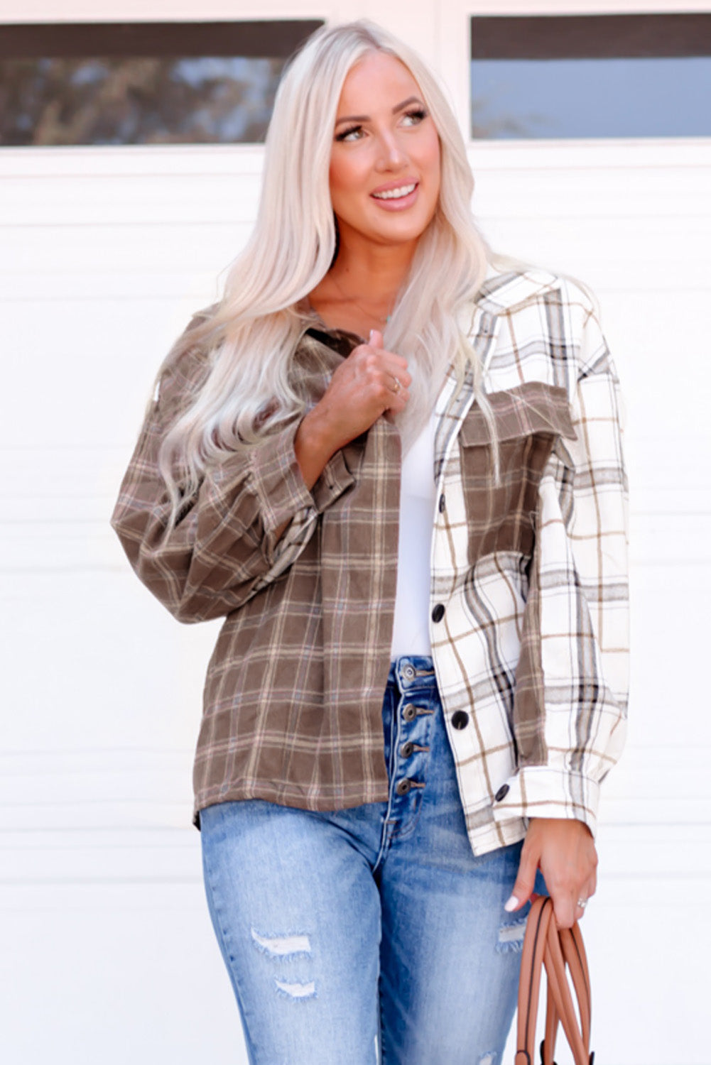 Loving Nature Split Plaid Shacket