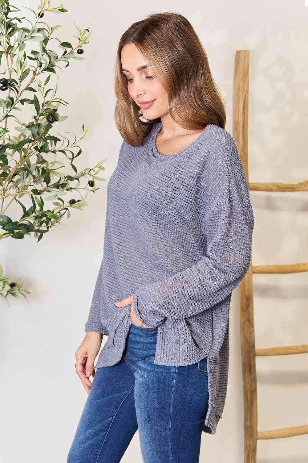 Adelaide Waffle-Knit Long Sleeve Sweatshirt