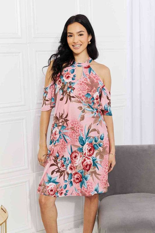 April Flowers Cold-Shoulder Midi Dress