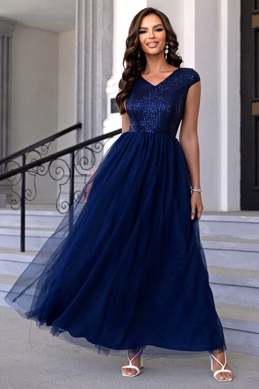 Modern Day Glam Sequin V-Neck Maxi Dress