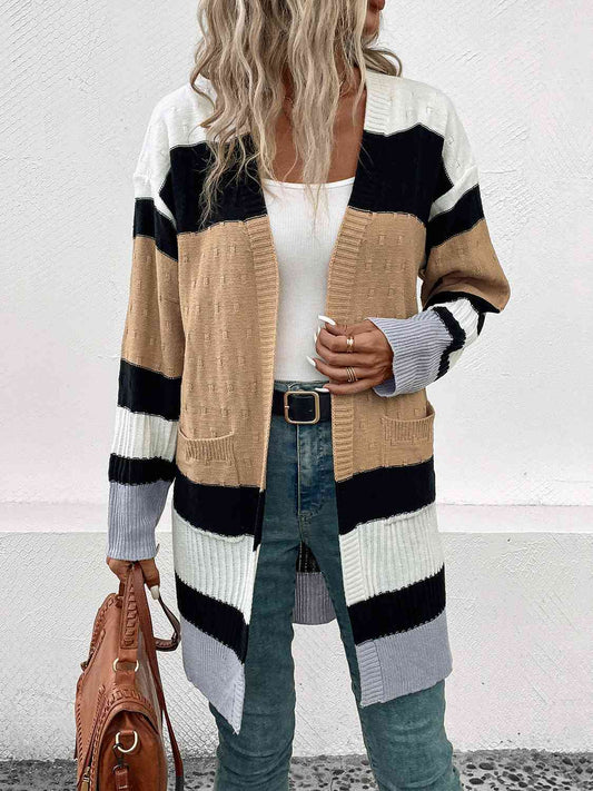 Staying In Color Block Open Front Cardigan