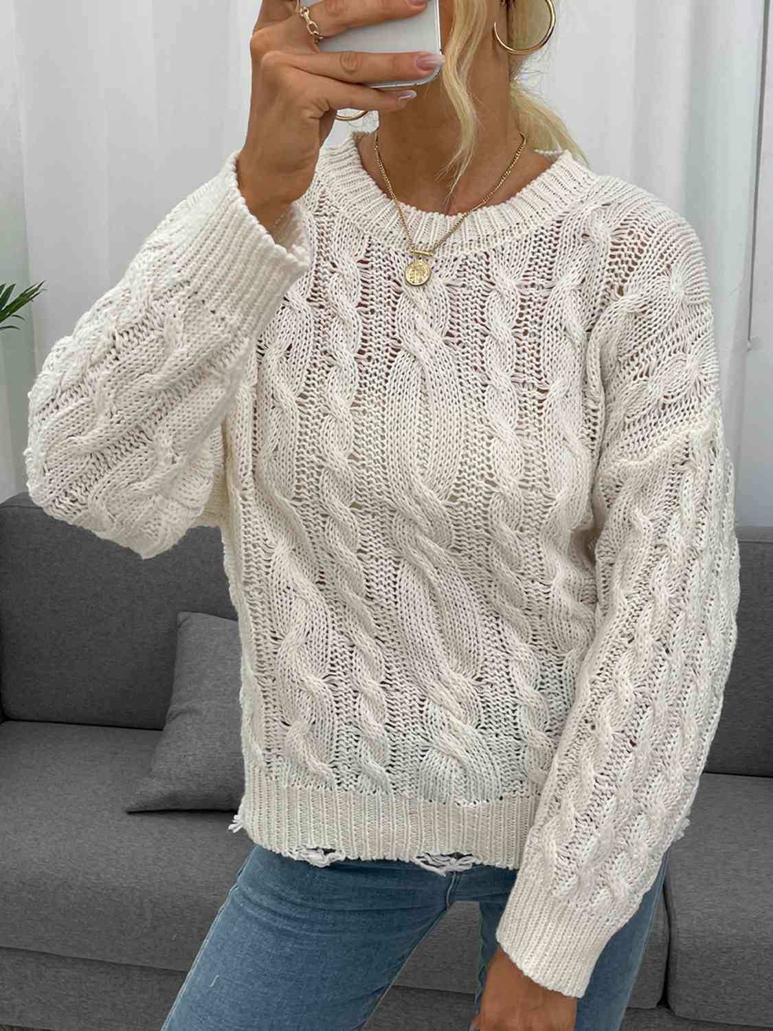 Vivienne Openwork Distressed Long Sleeve Sweater