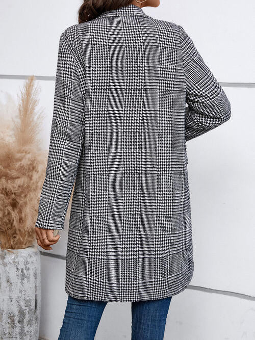 Sofia Houndstooth Lapel Collar Buttoned Coat
