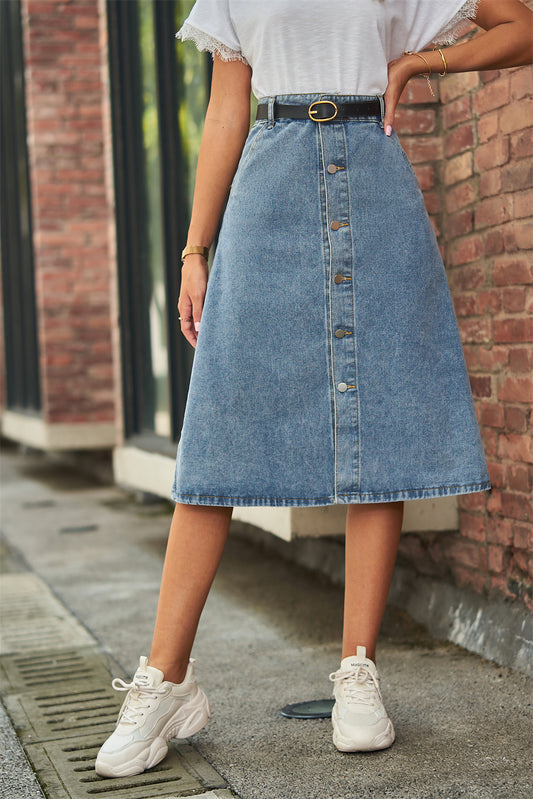 Call Me Later Denim Midi Skirt