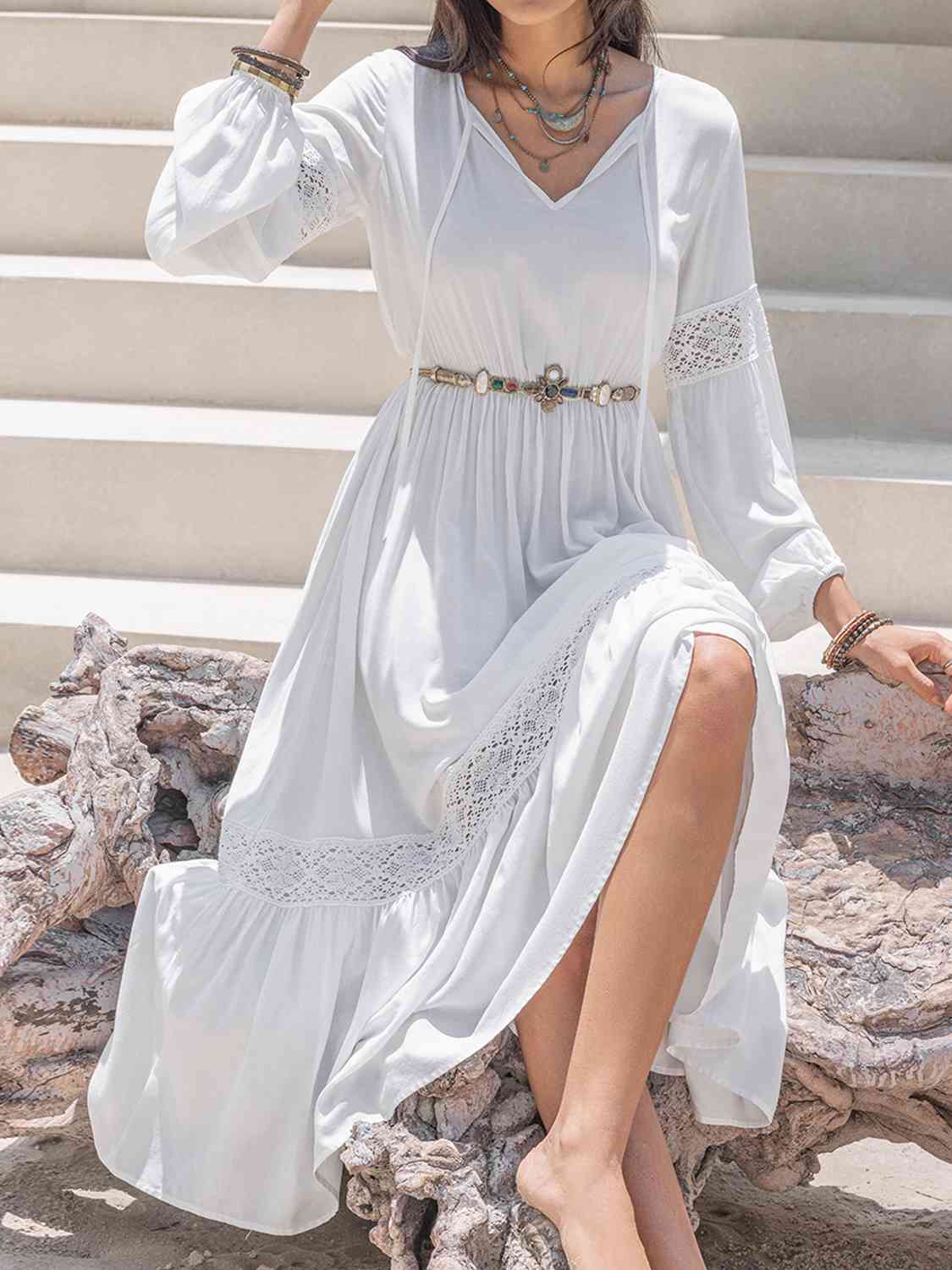 Olivia Tie Neck Balloon Sleeve Midi Dress