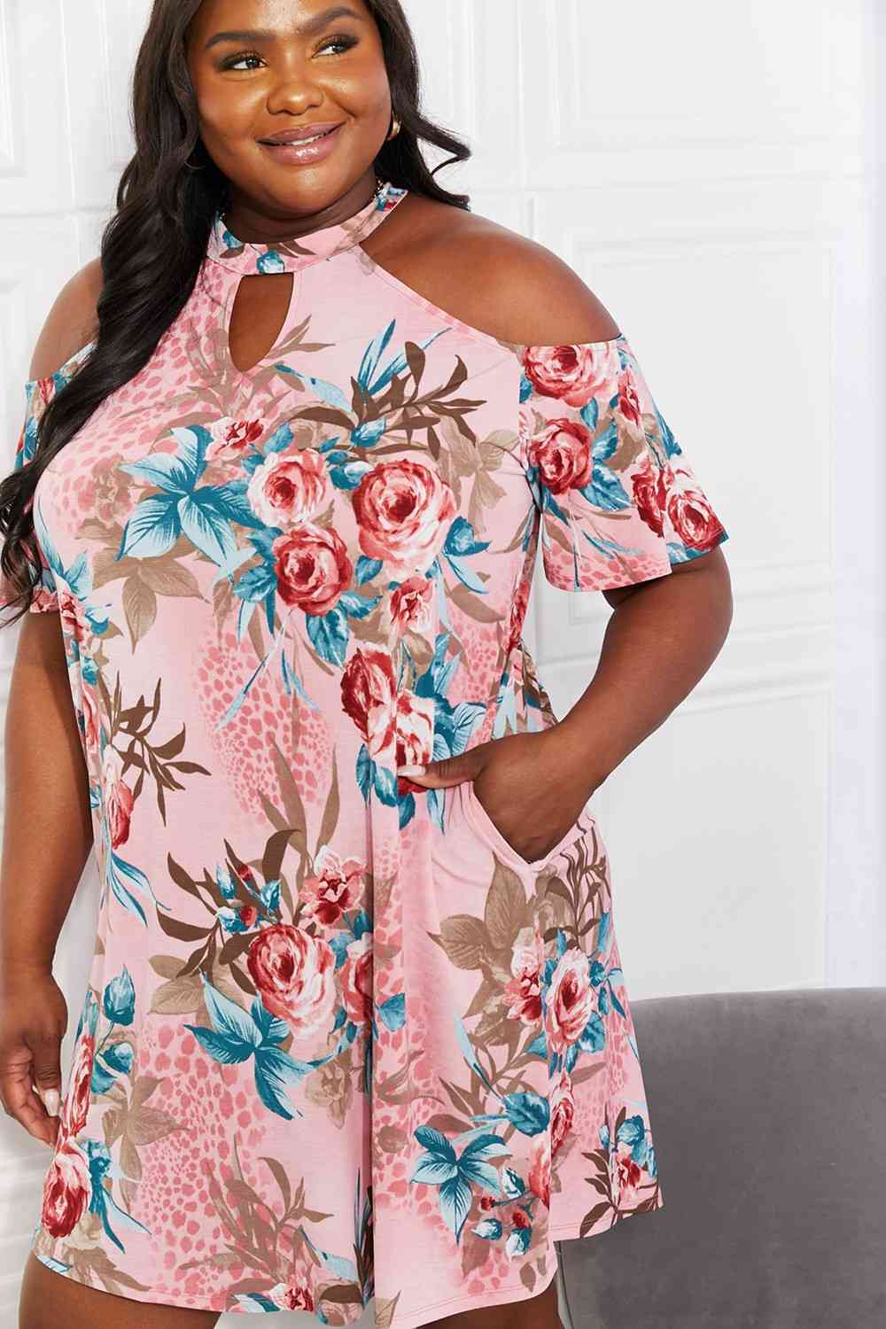 April Flowers Cold-Shoulder Midi Dress