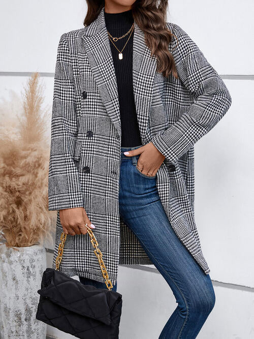 Sofia Houndstooth Lapel Collar Buttoned Coat