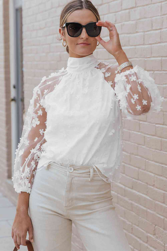 Haven Mock Neck Long Sleeve Applique Blouse