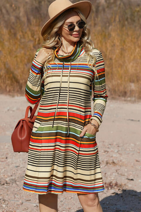 Leighton Striped Turtleneck Long Sleeve Dress