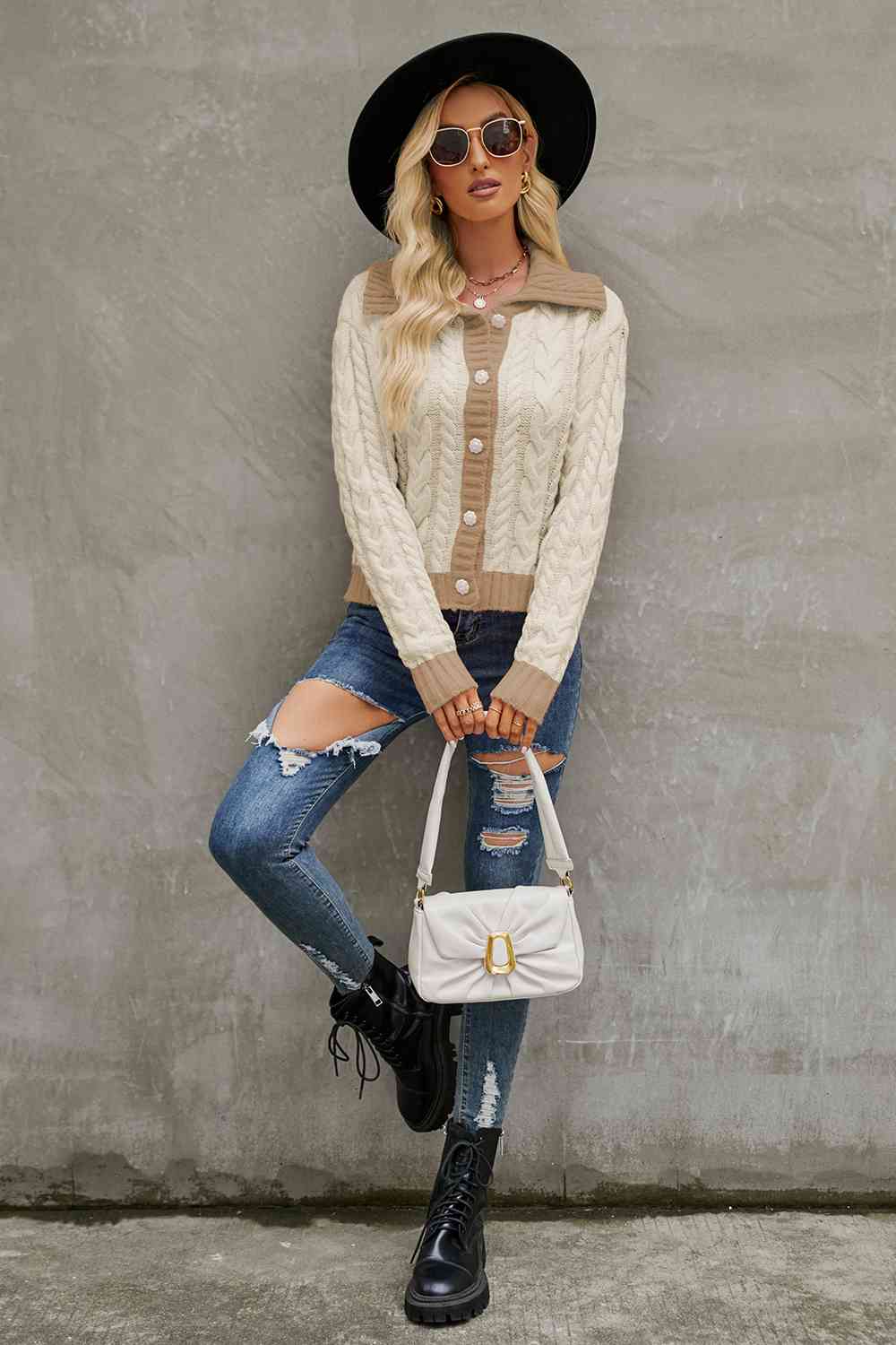 Sierra Contrast Cable-Knit Cardigan
