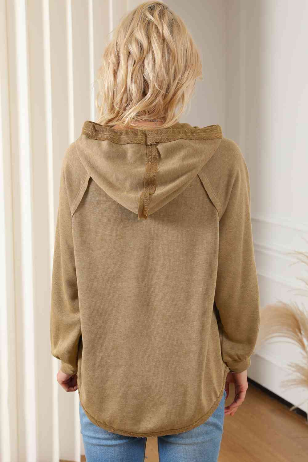 Staying In Waffle-Knit Drawstring Hoodie