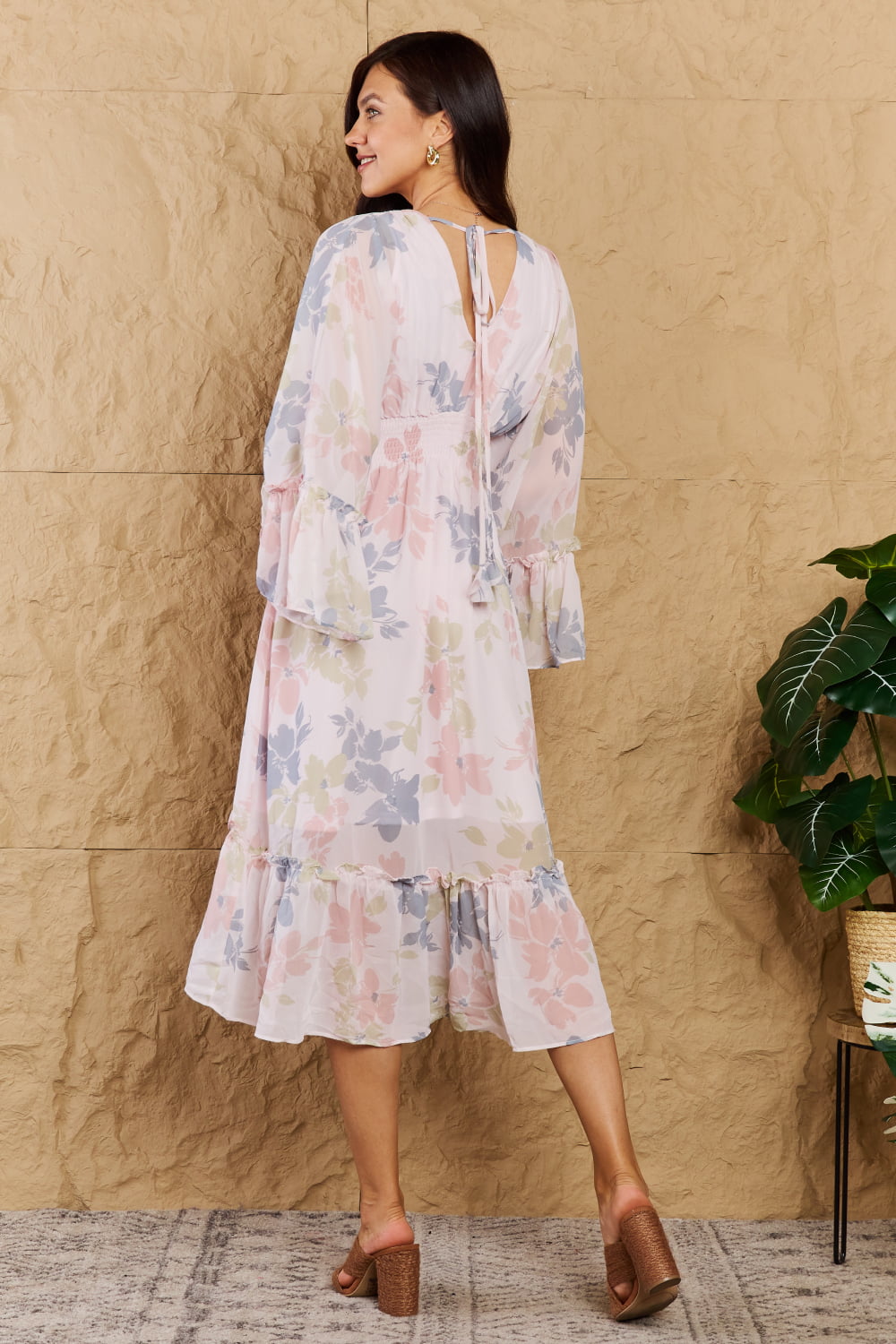 The Right Time Floral Bell Sleeve Midi Dress