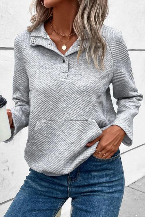 Cassidy Geometric Snap Button Long Sleeve Sweatshirt