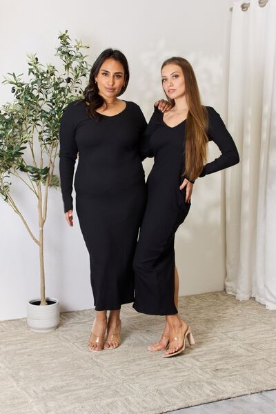 All For Me Ribbed Long Sleeve Midi Dress