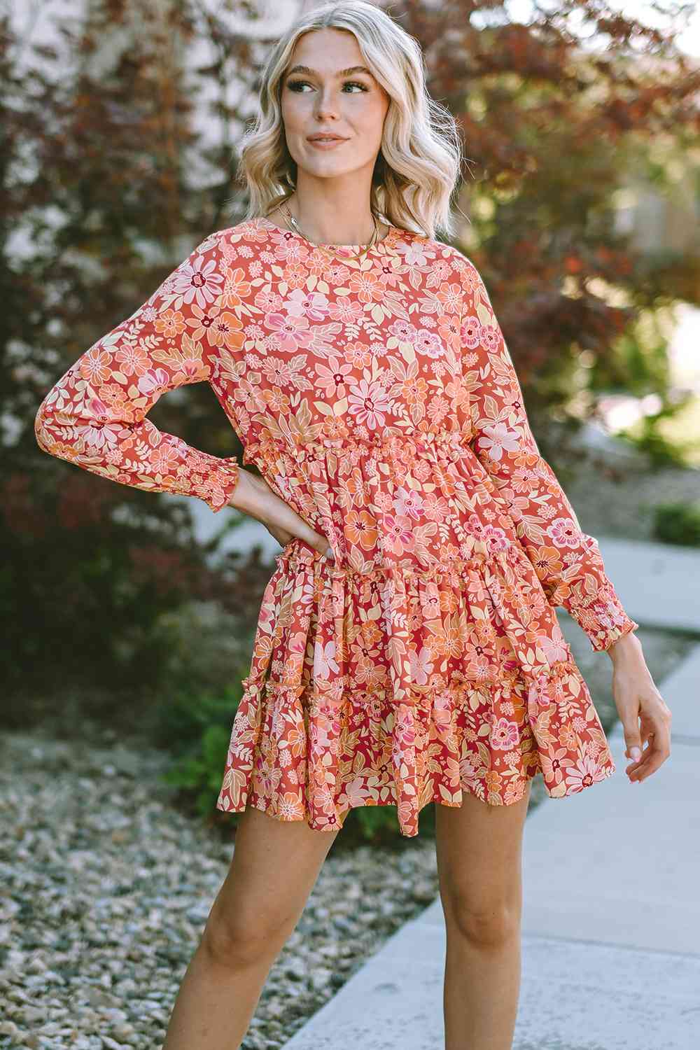 Adelaide Floral Long Sleeve Tiered Dress
