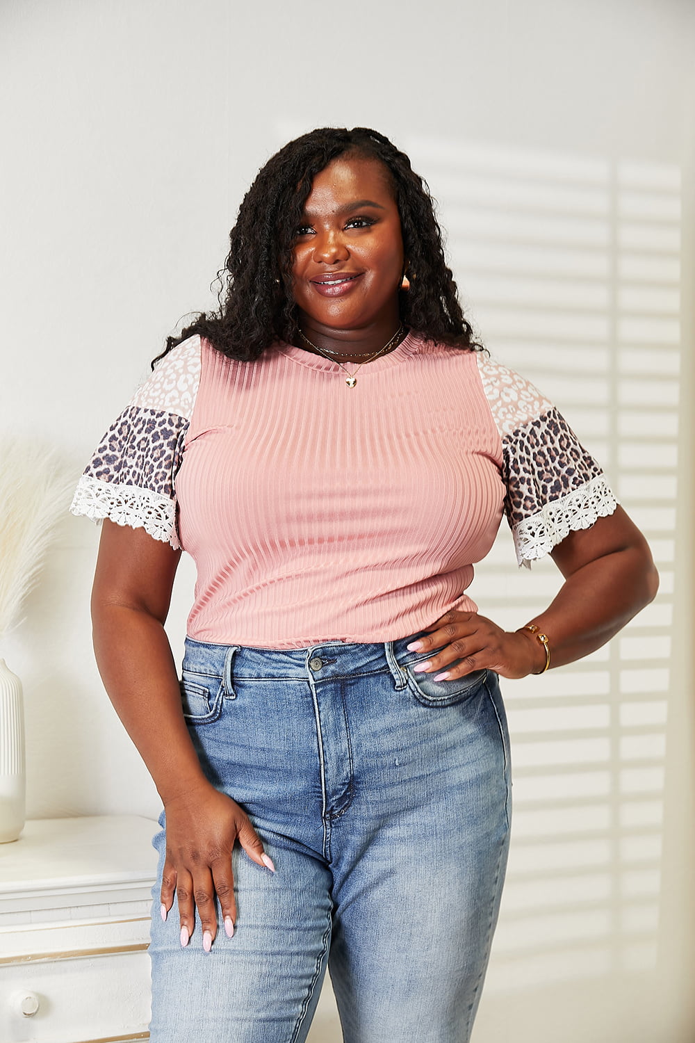 Untamed Leopard Lace Trim Top