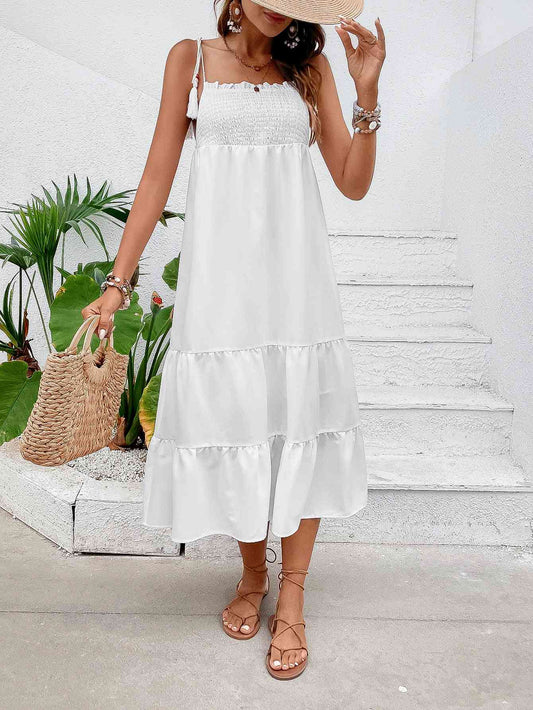 Kaydence Tie-Shoulder Smocked Midi Dress