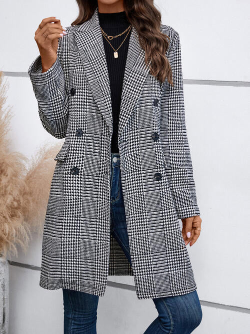 Sofia Houndstooth Lapel Collar Buttoned Coat