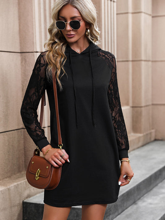 Nia Lace Trim Hooded Mini Dress