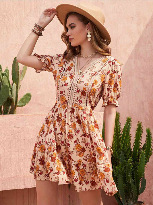 Kaiya Floral Flounce Sleeve Ruffle Hem Dress