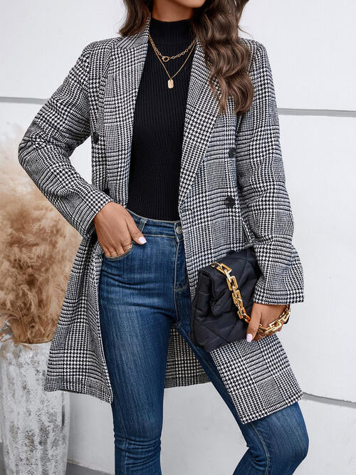 Sofia Houndstooth Lapel Collar Buttoned Coat