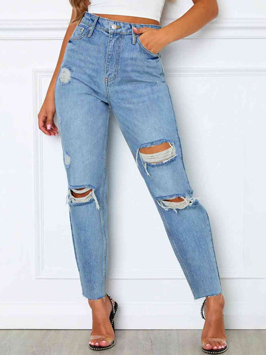 Alicia Distressed High Waist Straight Jeans