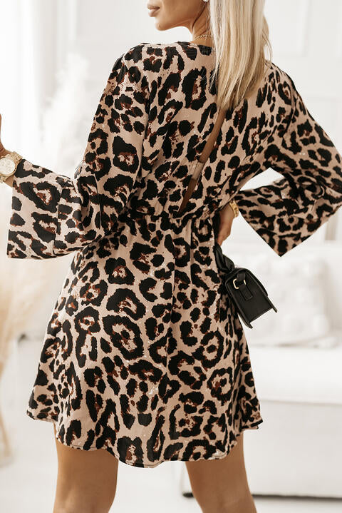 Savage Leopard Flare Sleeve Cutout Dress