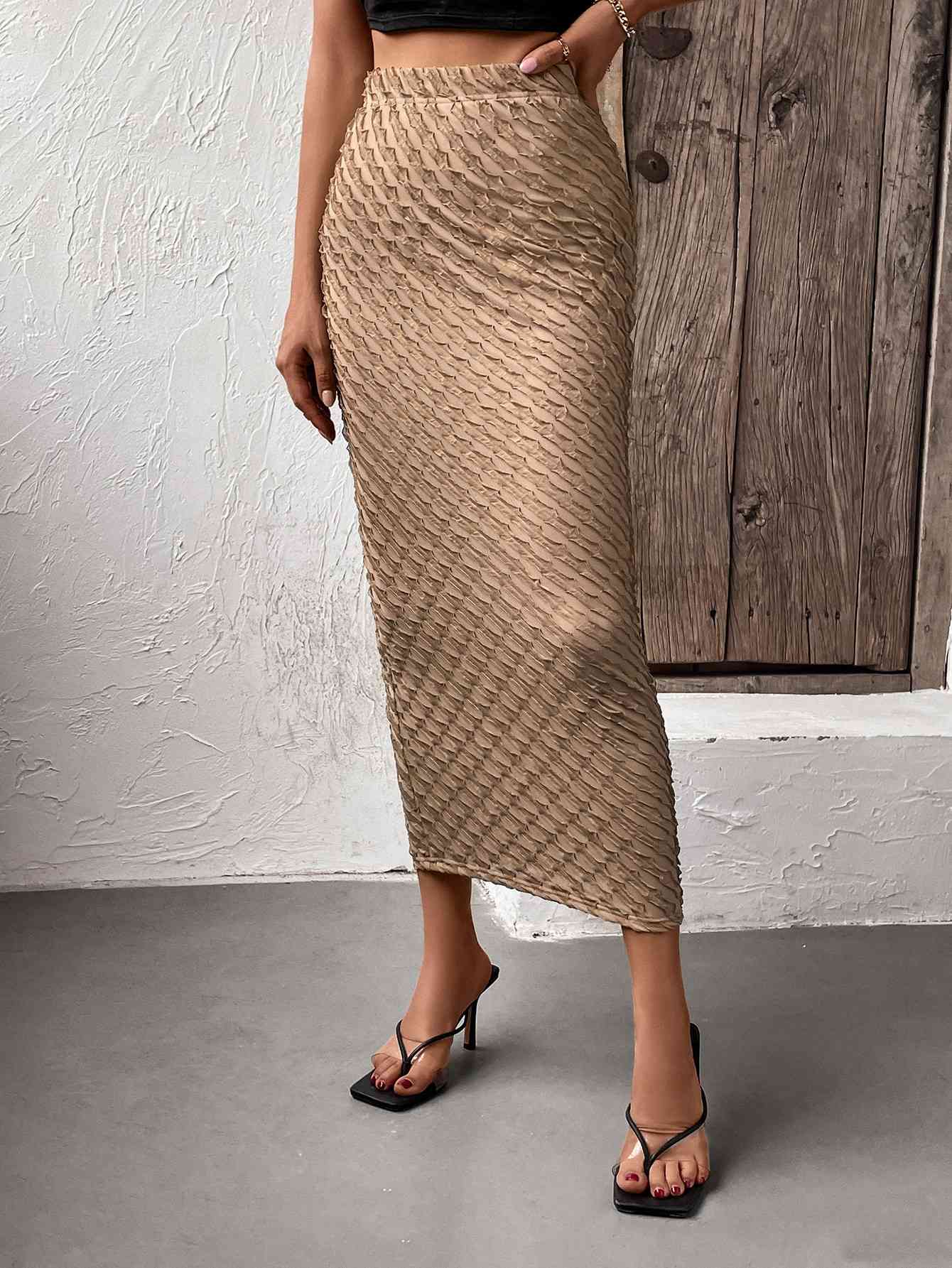 Xiomara Textured High-Waist Midi Skirt