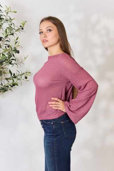 Mila Waffle-Knit Long Sleeve Blouse