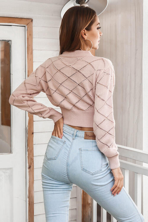 Raelyn Openwork Plaid Cropped Sweater