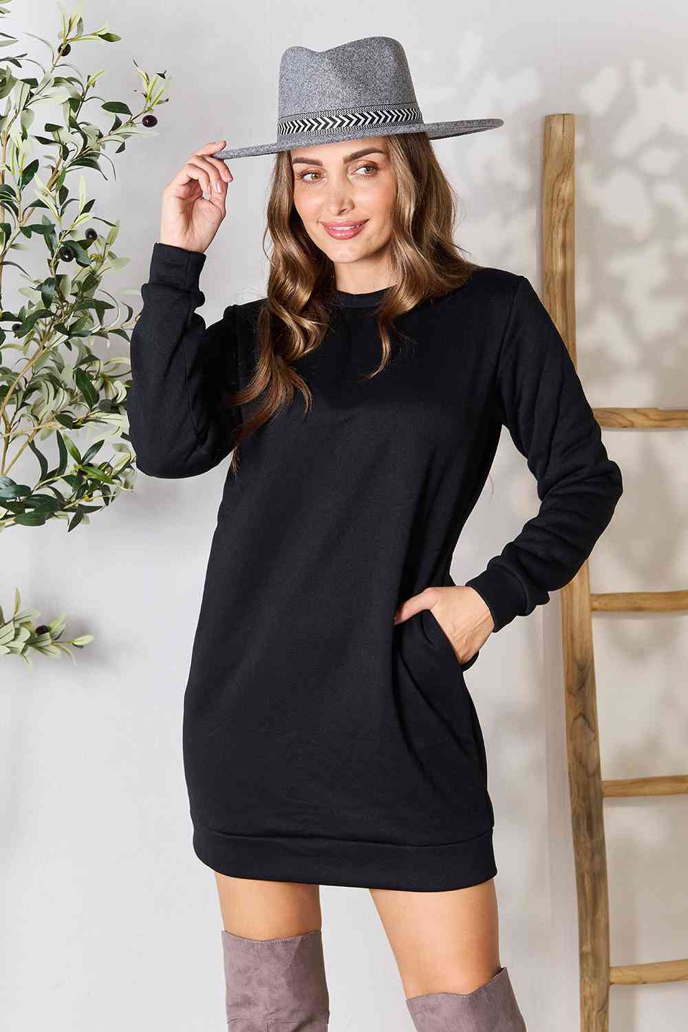 Cozy Round Neck Long Sleeve Mini Dress