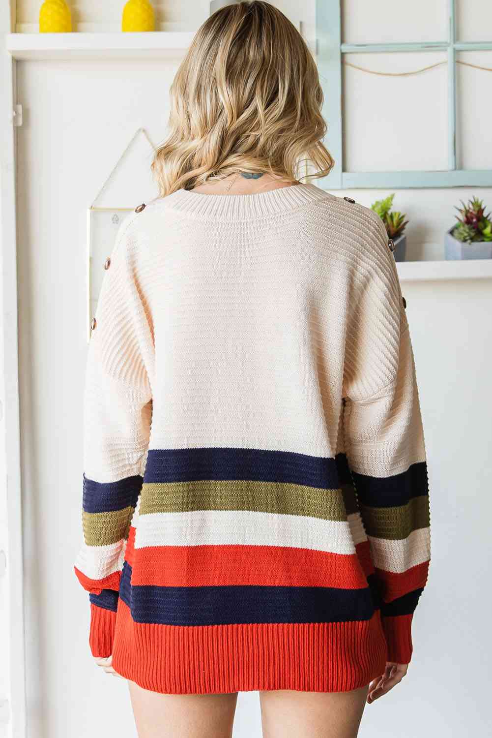 Holly Striped Decorative Button Sweater