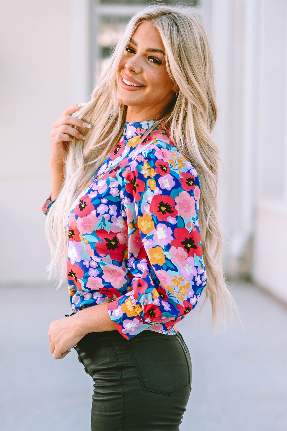Florence Round Neck Long Sleeve Floral Blouse