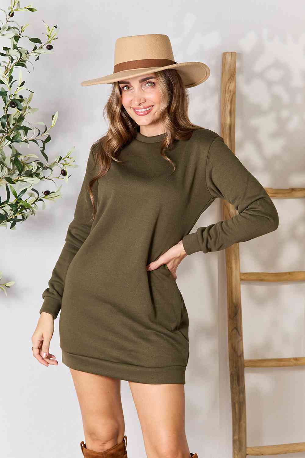 Cozy Round Neck Long Sleeve Mini Dress