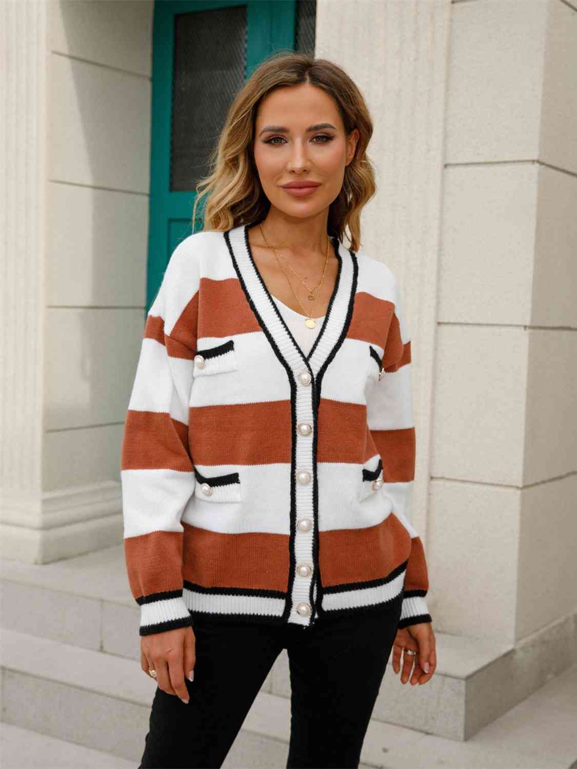 Amber Striped Button Down Cardigan