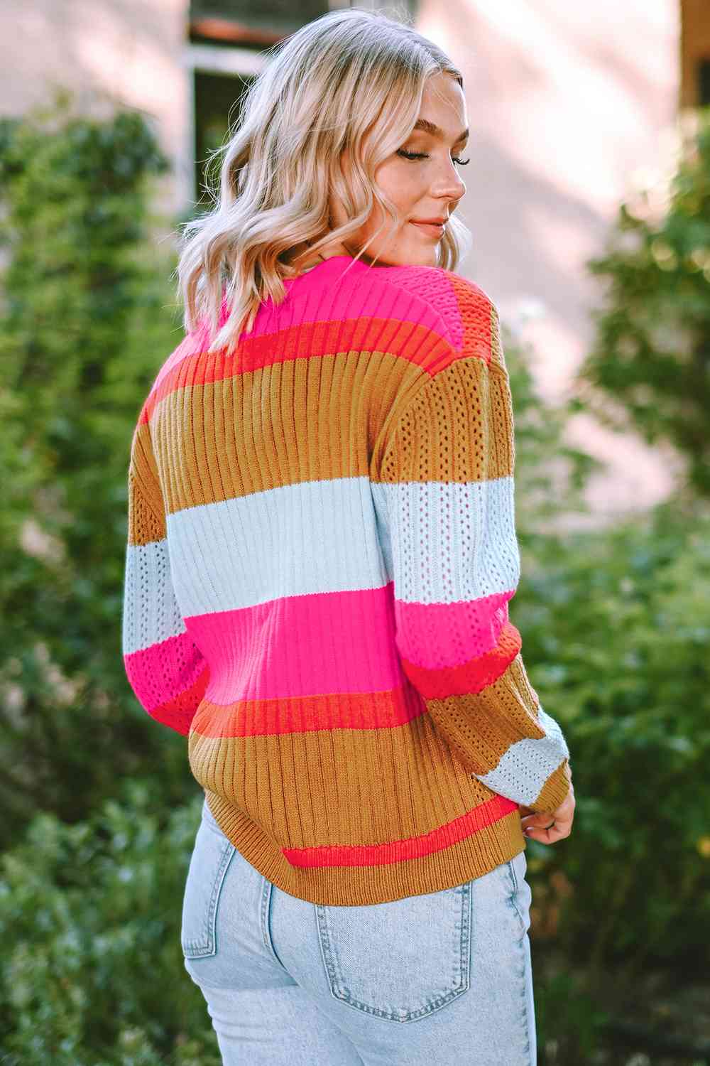 Briana Striped V-Neck Button Up Cardigan