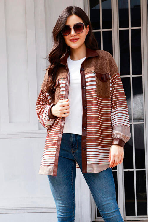 Rina Buttoned Striped Collared Neck Jacket