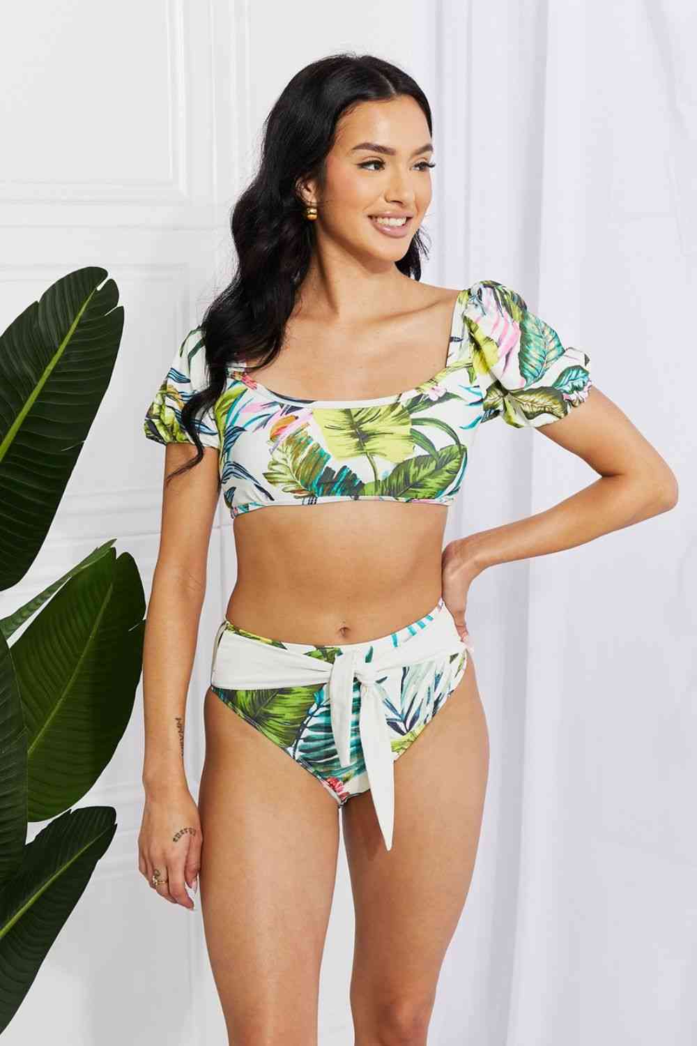 Tropical Vacation Puff Sleeve Floral Bikini