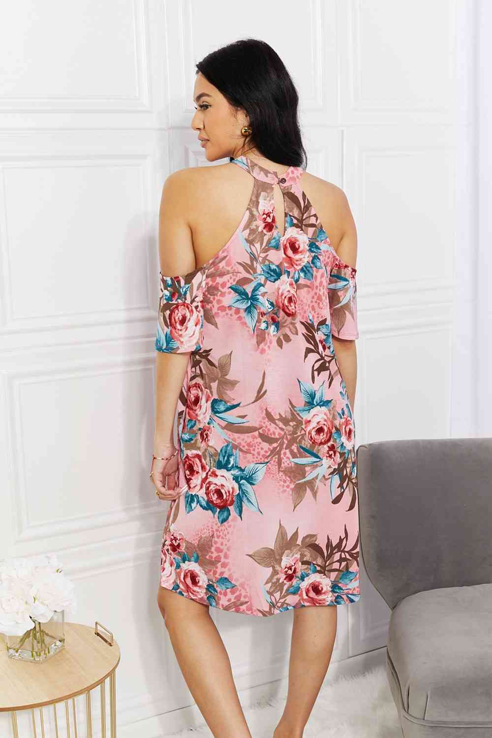 April Flowers Cold-Shoulder Midi Dress