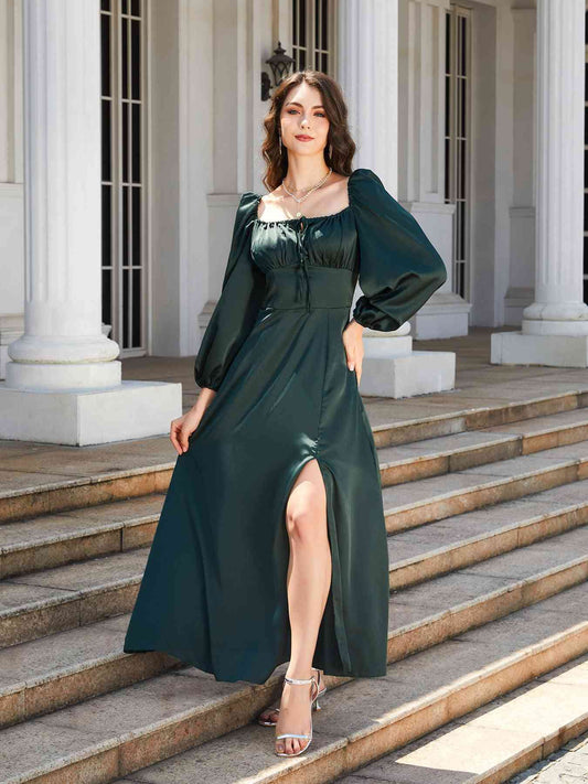 Mikaela Puff Sleeve High Slit Maxi Dress